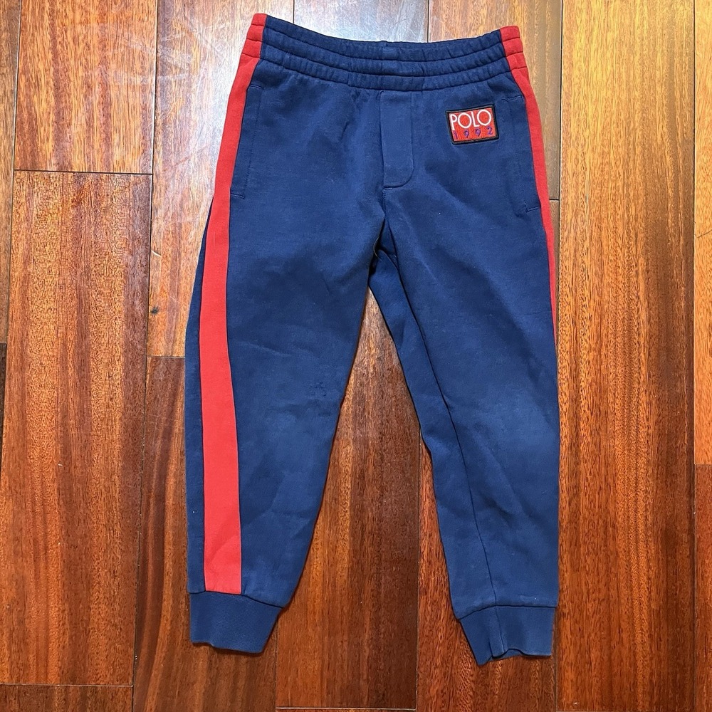 Polo Ralph Lauren Jogger Boys 4 110/53 19x16 Blue Red Drawstring Elastic Waist